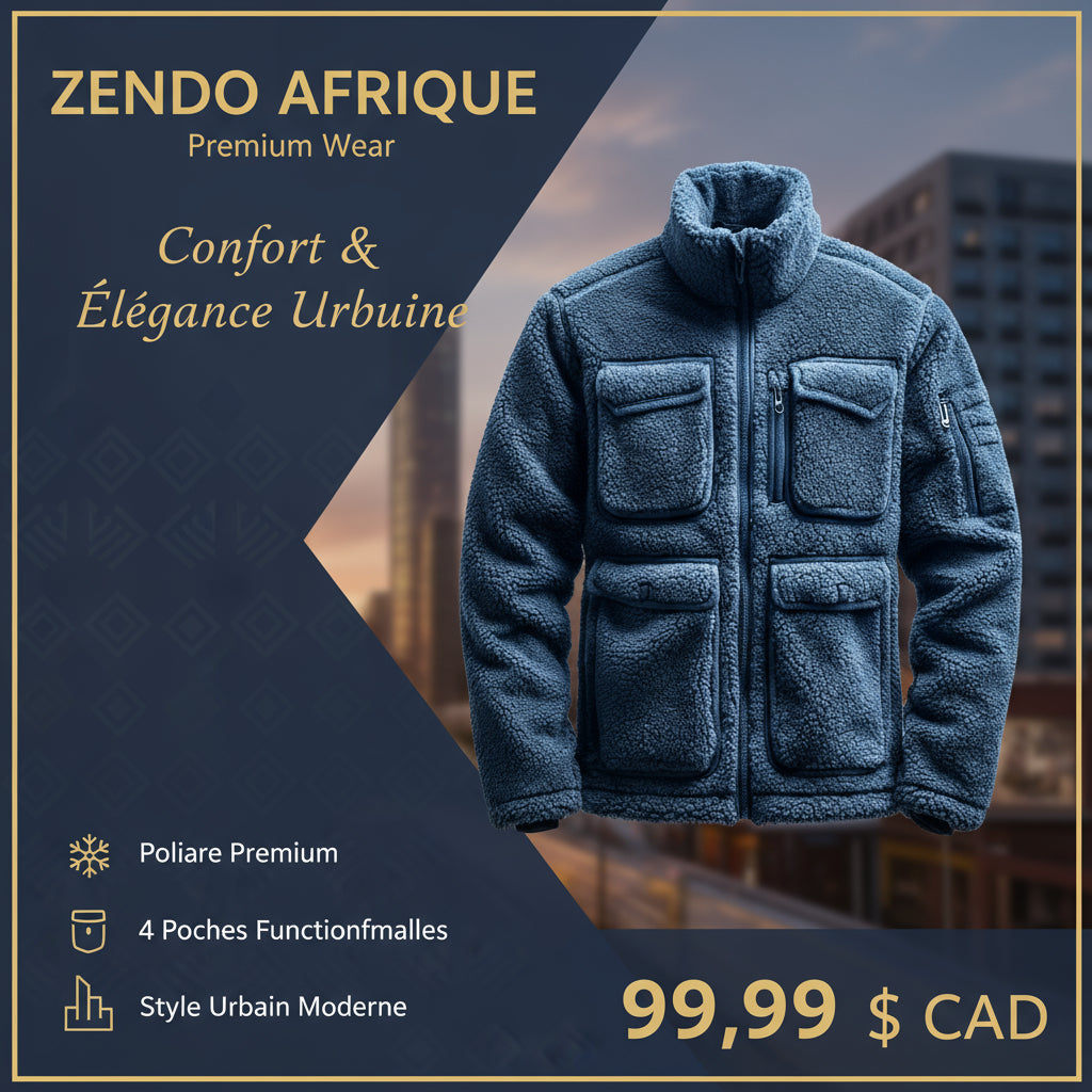 Sweat Polaire ZENDO AFRIQUE – Bleu Urbain Premium